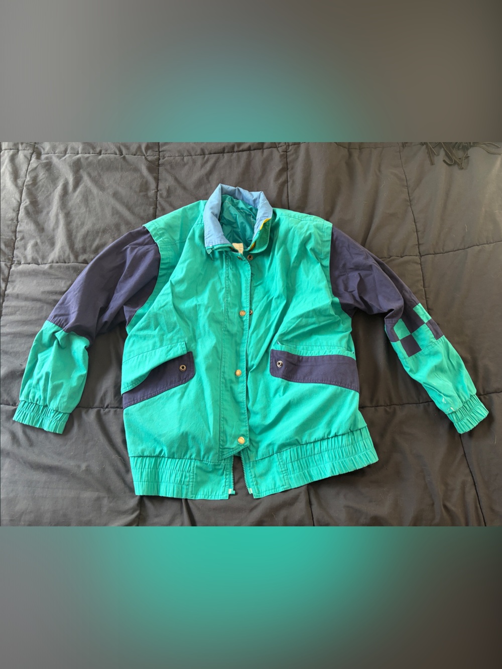 Vintage Teal and Navy Lightweight Raincoat Jacket